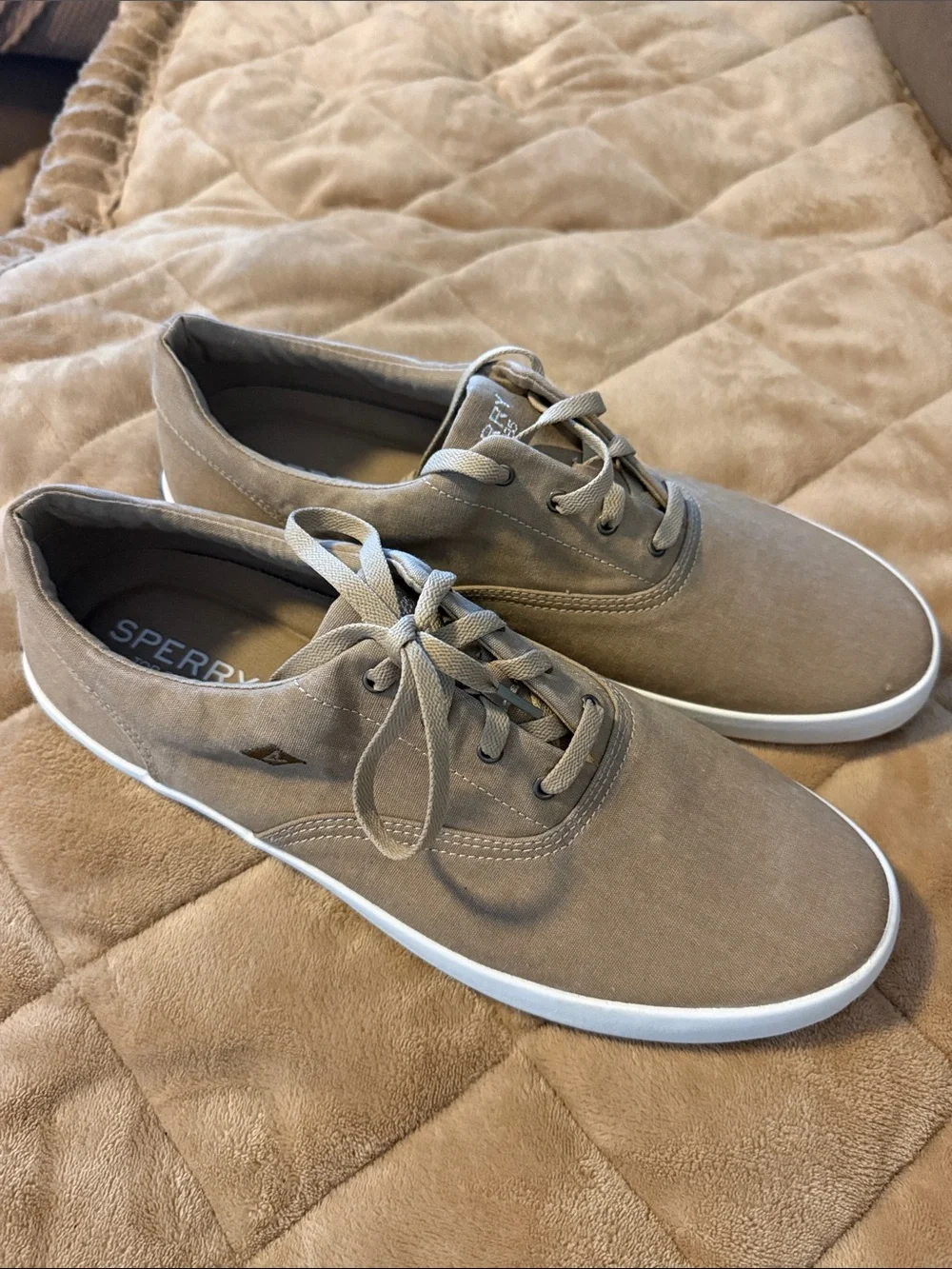 Sperry Men's Taupe Canvas Lace-Up Boat Shoes, NWOT